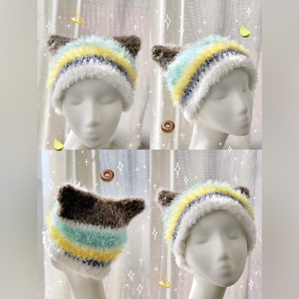 Fluffy Cat Ear Beanie Handmade 🍨